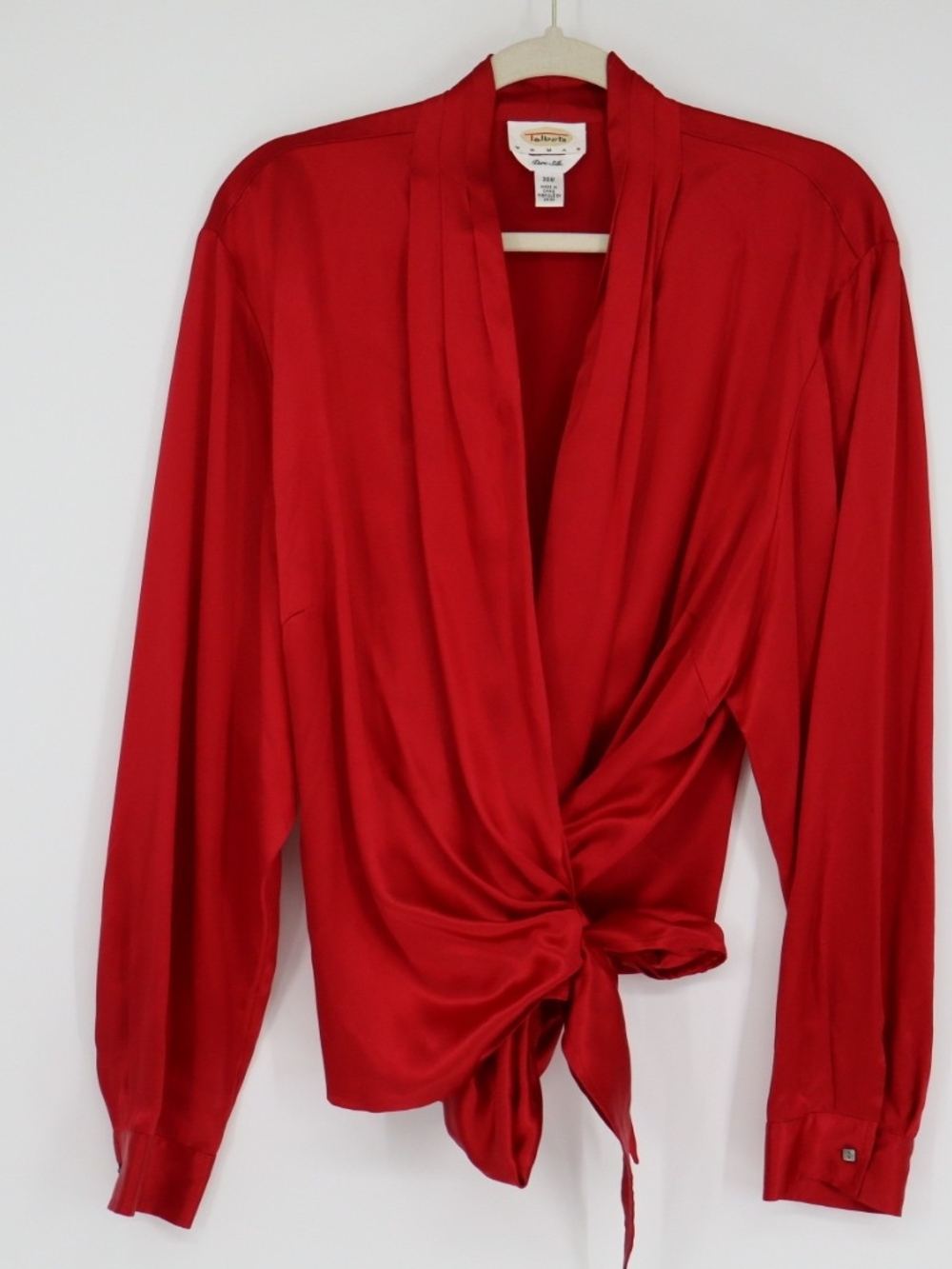 Talbots Women's Vintage Silk Wrap Top Red Satin Quiet Luxury Size 20w Plus Pure